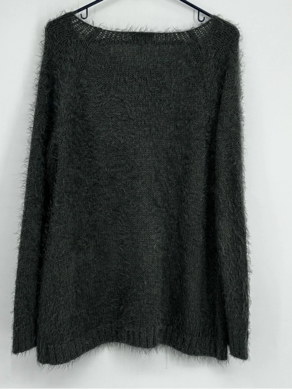 Women’s Topshop Size 12 Gray Green Acrylic/Nylon Eyelash Pullover Tunic Sweater